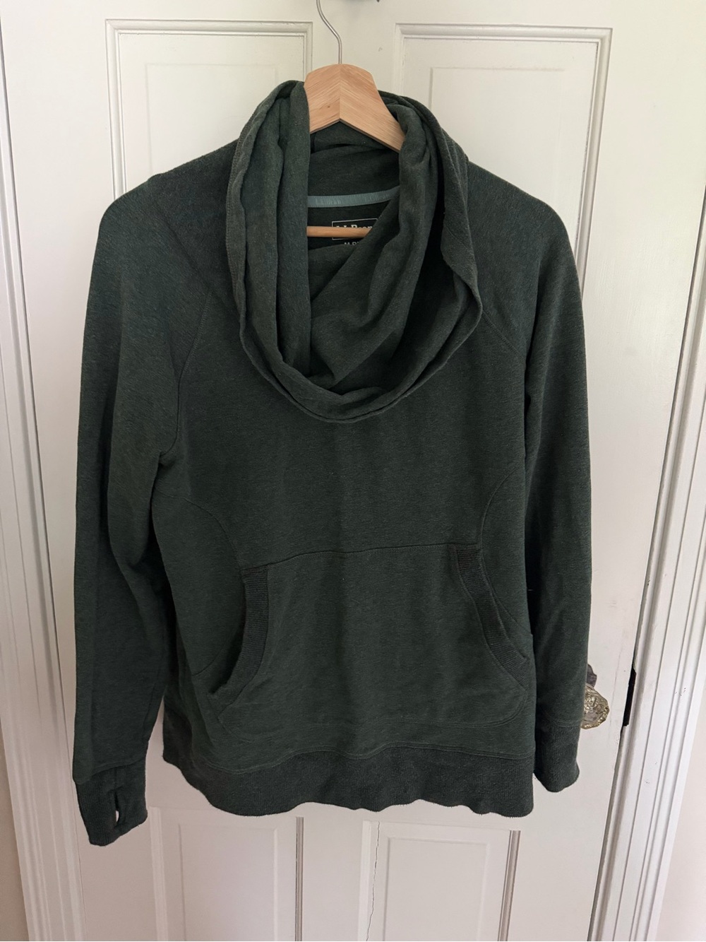 LL Bean Women's Dark Green Cowl Neck Sweatershirt